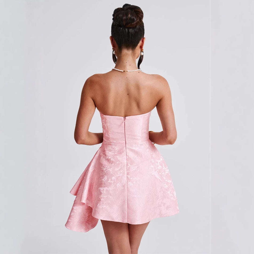 Damen Strapless Abendkleid mit asymmetrischem Saum und blütenförmigem Design R&B