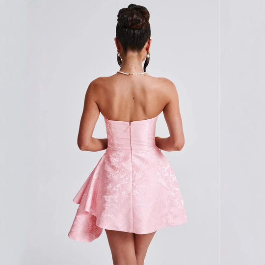 Damen Strapless Abendkleid mit asymmetrischem Saum und blütenförmigem Design R&B
