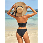 Damen Bikini-Set mit voluminösem Oberteil und hohem Bund R&B