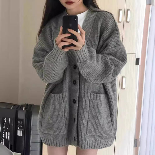 Damen Grobstrickcardigan mit großen Taschen und lässigem Schnitt R&B