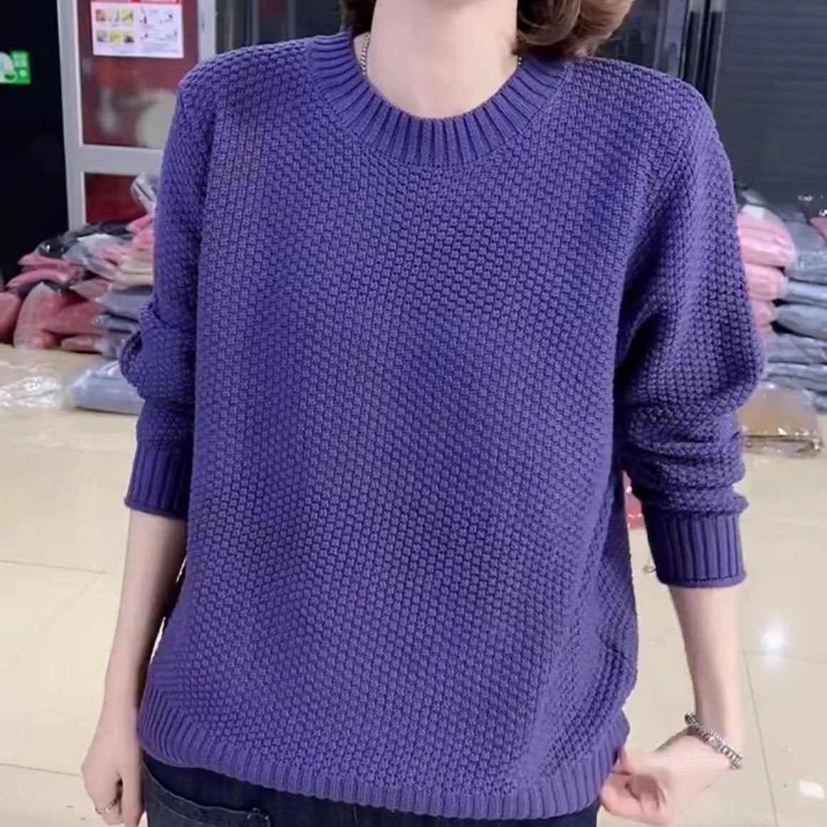 Damen lässiger Strickpullover mit strukturierter Oberfläche und weitem Schnitt R&B