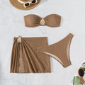 Damen Bandeau-Bikini-Set mit eleganten Falten und dekorativem Verschluss R&B