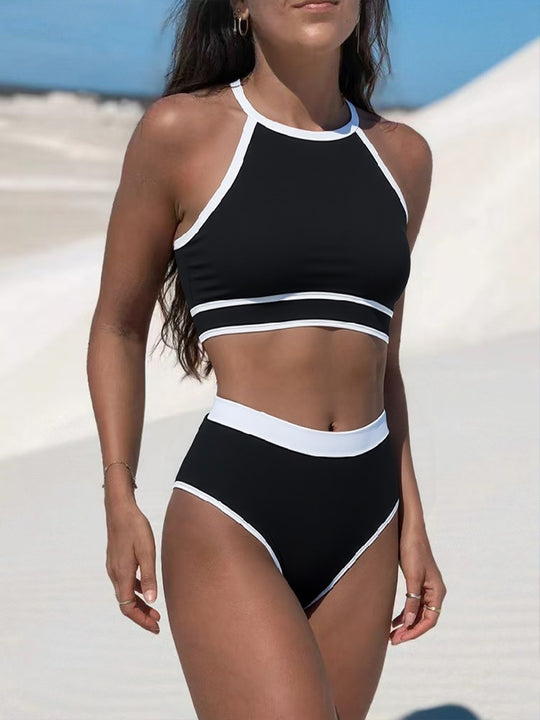 Damen Sportliches Bikini-Set mit hochgeschnittenem Unterteil und Racerback-Oberteil R&B