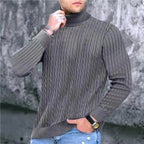Herren Strickpullover mit modernem Rippmuster und hohem Kragen