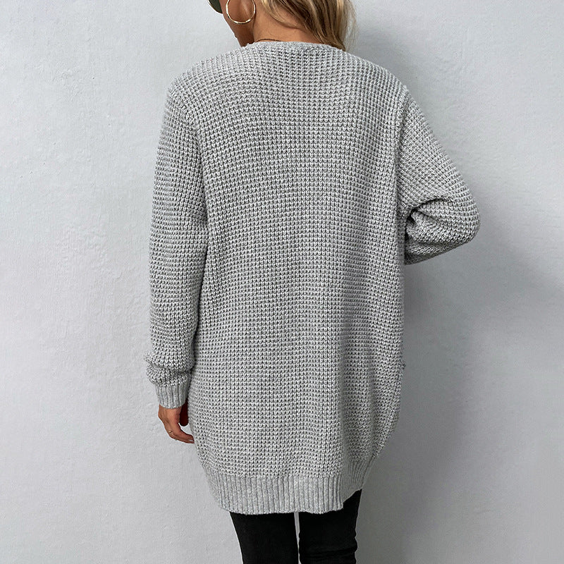 Damen lässige Strickjacke mit tiefen Taschen und offenem Schnitt R&B