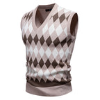 Herren ärmellose Strickweste mit Rauten-Muster R&B