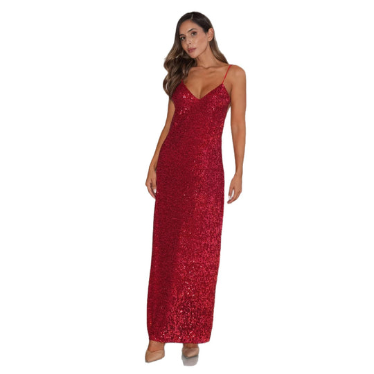 Damen Abendkleid mit glitzerndem Paillettenbesatz und elegantem V-Ausschnitt R&B