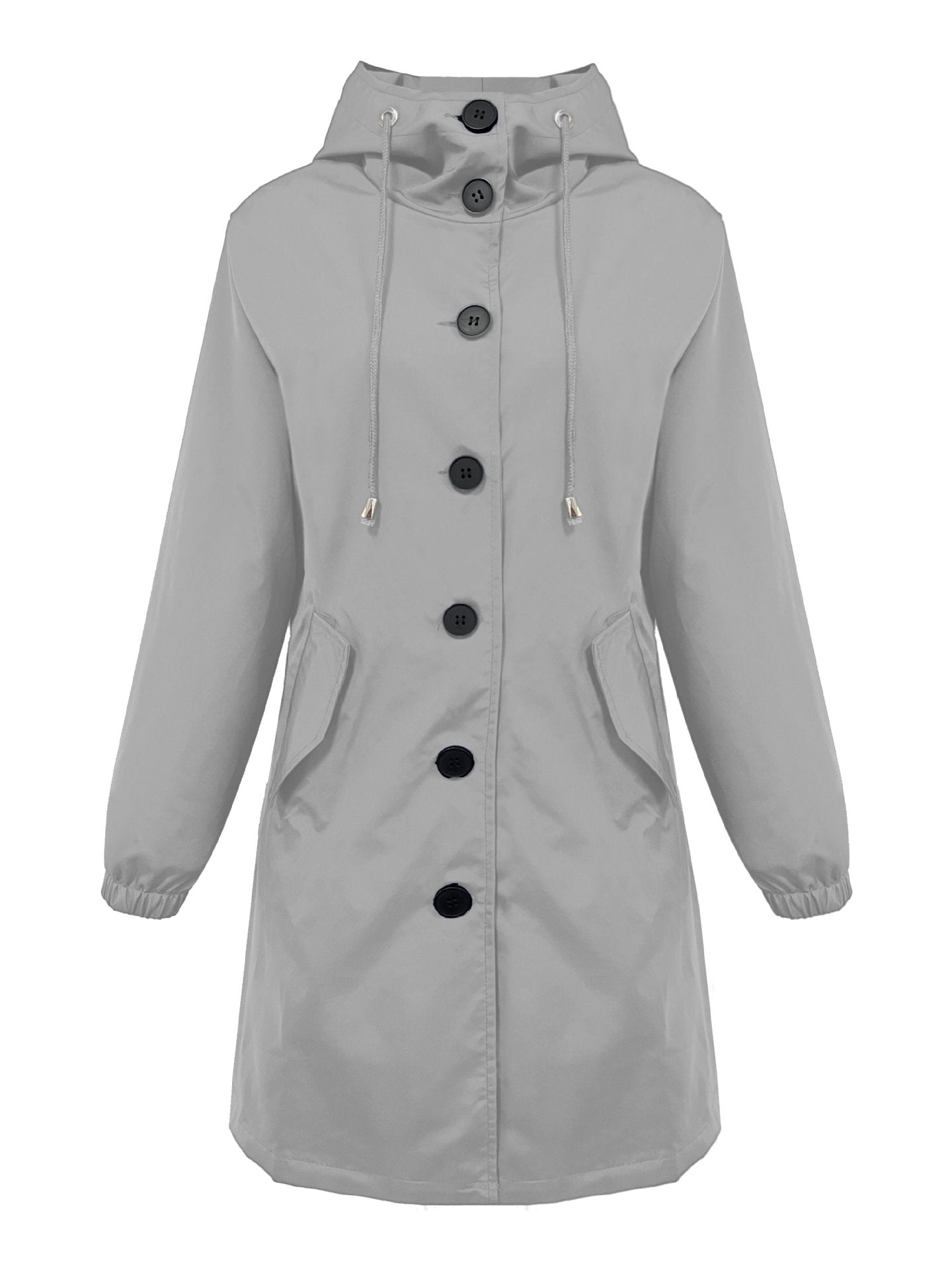 Damen nan leichter Regenparka mit Kapuze, überlanger Knopfleiste, Tunnelzug und aufgesetzten Taschen R&B