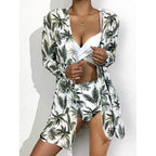 Damen Bikini-Set mit hochgeschnittenem Slip und floralem Kimono