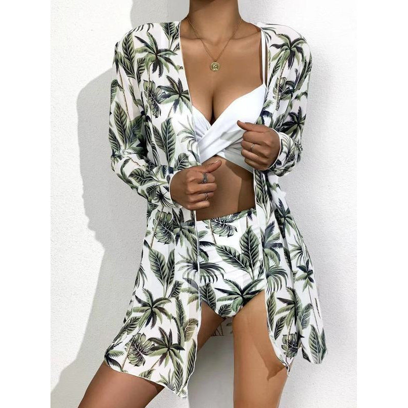 Damen Bikini-Set mit hochgeschnittenem Slip und floralem Kimono