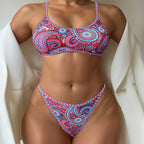 Damen Triangel-Bikini-Set mit hohem Beinausschnitt und dekorativem Druck R&B