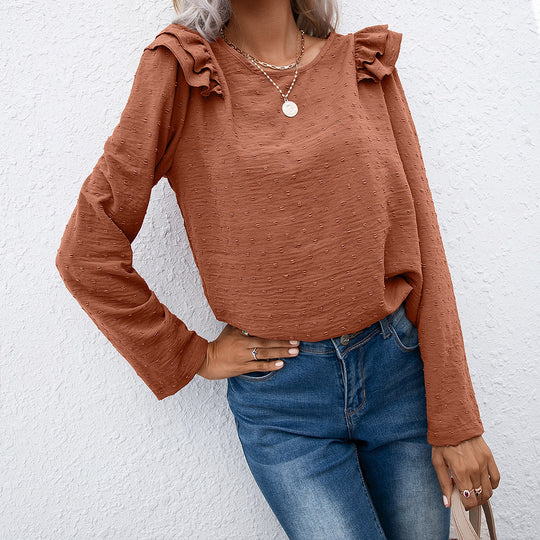 Damen lässiges Oberteil mit Rüschendetails und strukturierter Oberfläche R&B