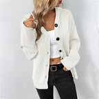 Damen lässige Strickjacke mit Kapuze und Knopfverschluss R&B