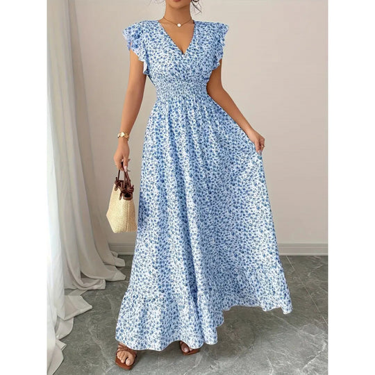Damen Maxikleid mit floralem Rüschendesign und elastischem Taillenteil R&B
