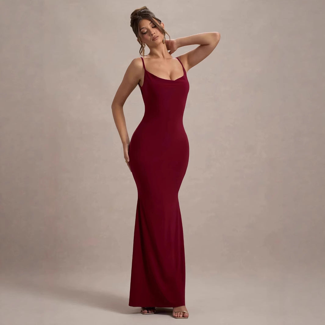 Damen Elegantes Floor-Length Kleid mit Off-Shoulder Rücken R&B