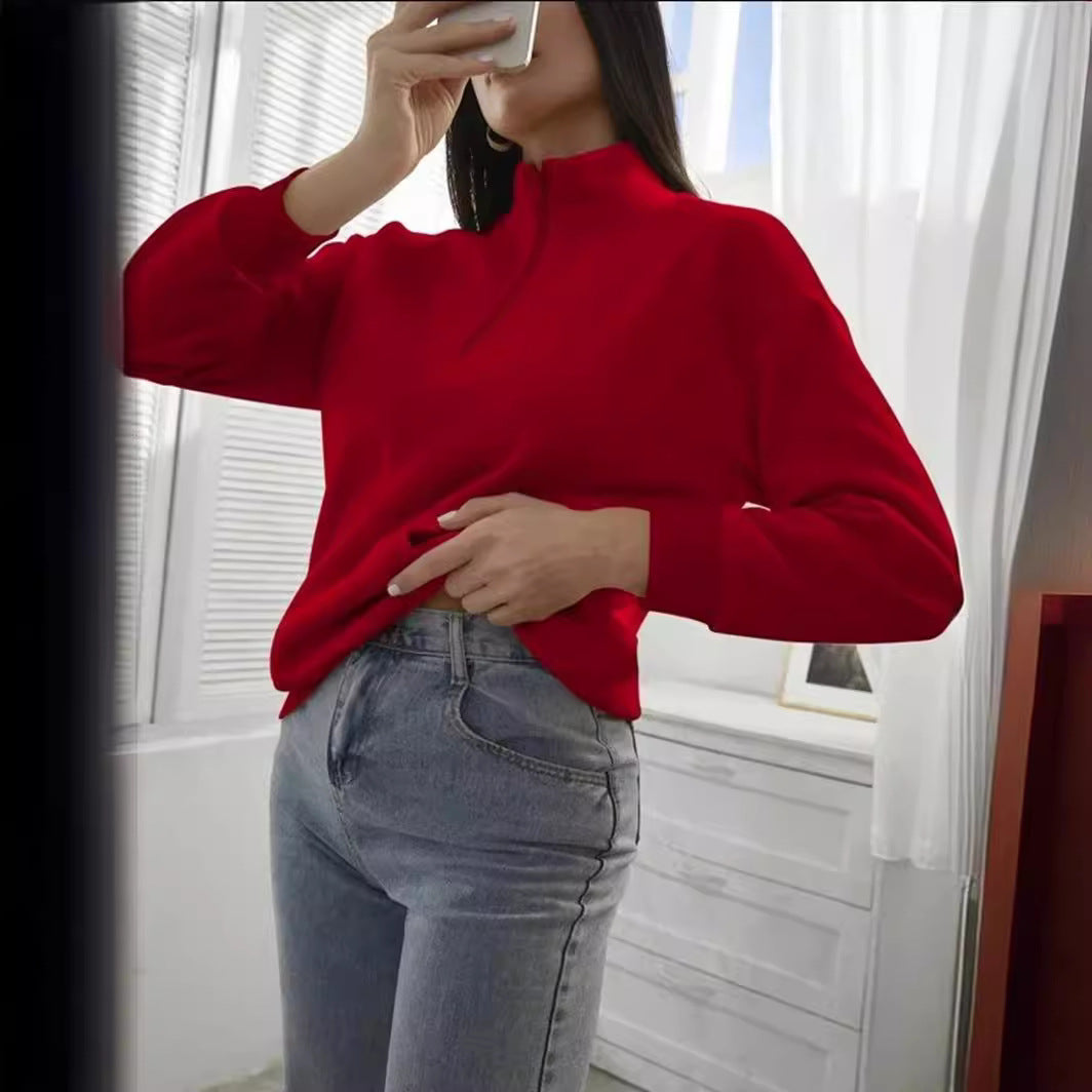 Damen bequemer Stehkragen Pullover R&B