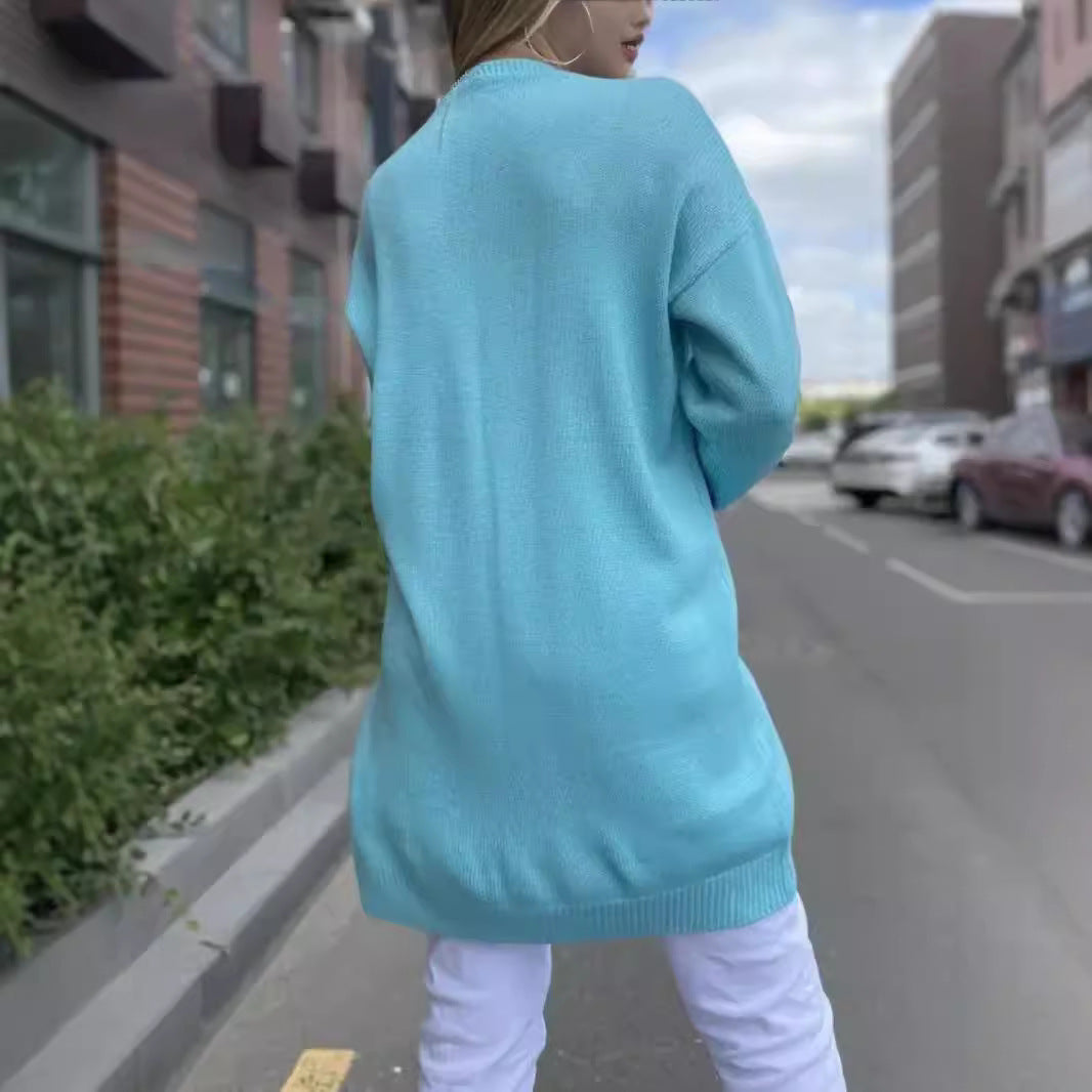 Damen gemütliche Strickjacke mit praktischen Taschen und offenem Schnitt R&B