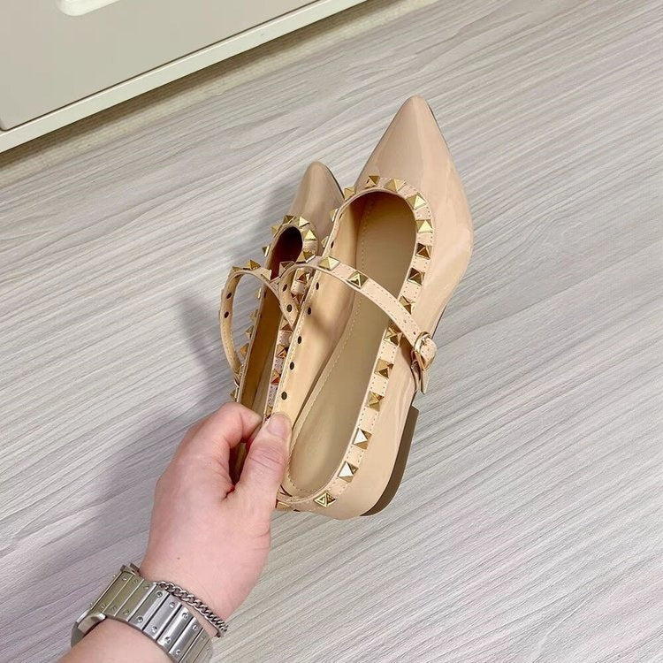 Damen elegante Slingback Ballerinas mit dekorativen Nieten R&B