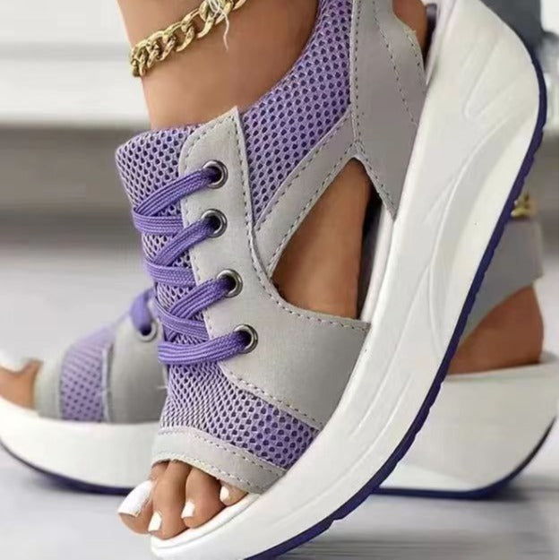 Damen Sportliche Wedge-Sandalen mit atmungsaktivem Mesh-Obermaterial R&B