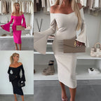 Damen Figurbetontes Wickelkleid mit schulterfreiem Design und weit geschnittenen Ärmeln R&B
