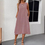 Damen nan ärmelloses A-Linien-Midikleid mit Rundhalsausschnitt, seitlichem Beinschlitz und feinem Geometrie-Print R&B
