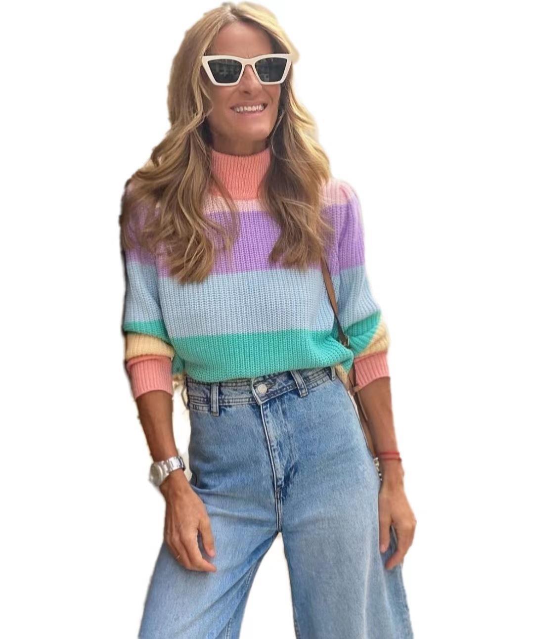Damen modischer Strickpullover mit Farbverlauf R&B