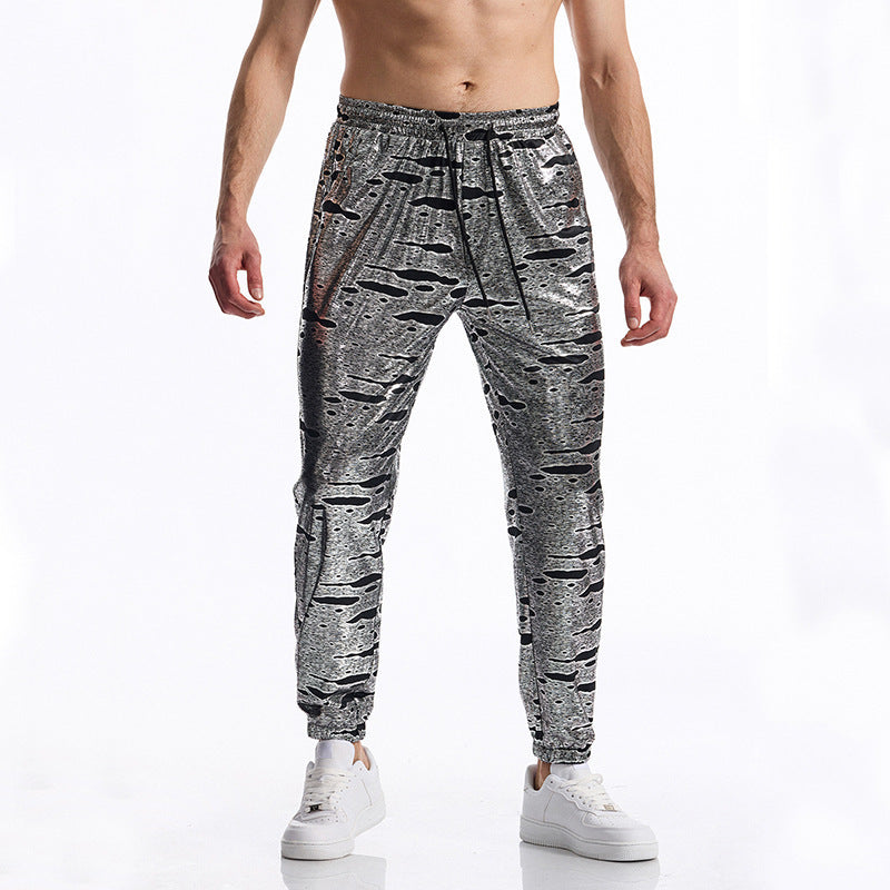 Herren elegante Jogginghose mit glänzendem Metallic-Muster R&B