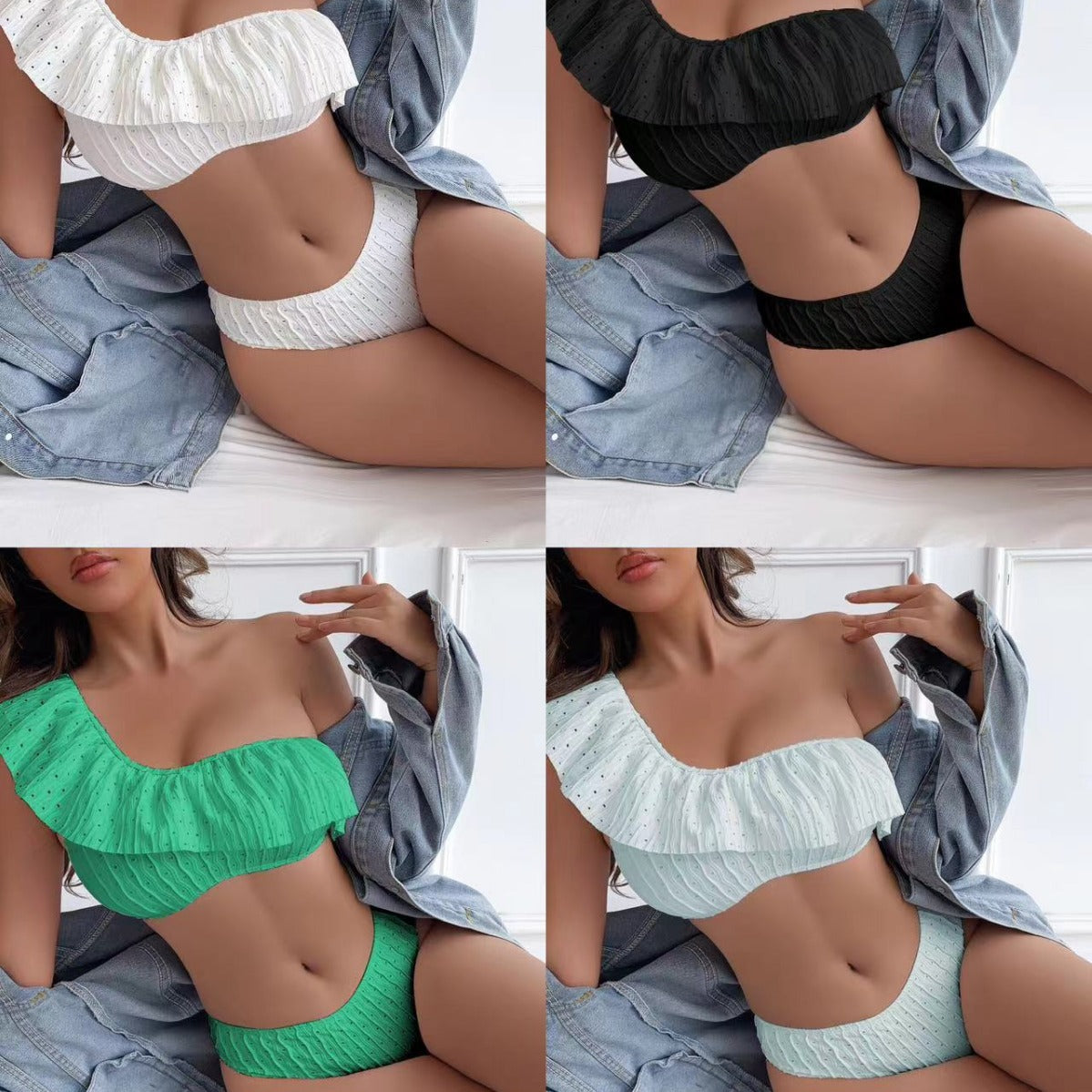 Damen Voluminöses Rüschenset mit asymmetrischem Oberteil R&B