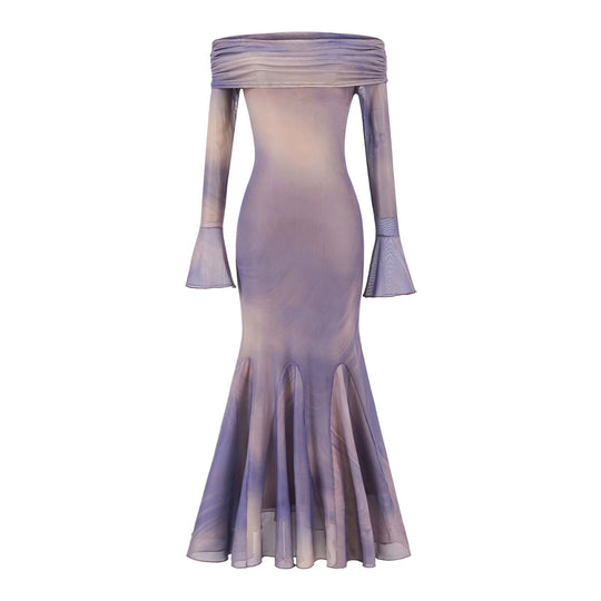 Damen elegantes Wickelkleid mit schulterfreiem Design und ausdrucksstarkem Material R&B