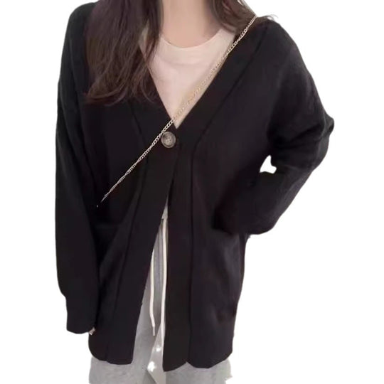 Damen Gemütlicher Strickcardigan mit großen Taschen und asymmetrischem Schnitt R&B