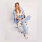 Damen Weite High-Waist Jeans mit Destroyed-Optik