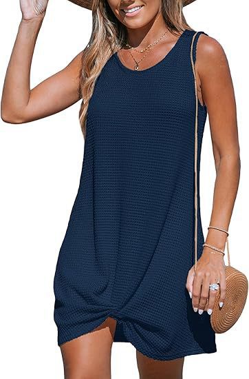 Damen lässiges Sommerkleid aus strukturierter Baumwolle mit verspieltem Knoten R&B