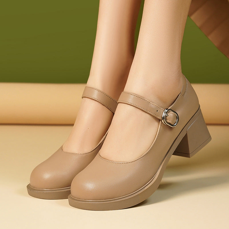 Damen Elegante Blockabsatz Ballerinas mit verstellbarem Riemen R&B