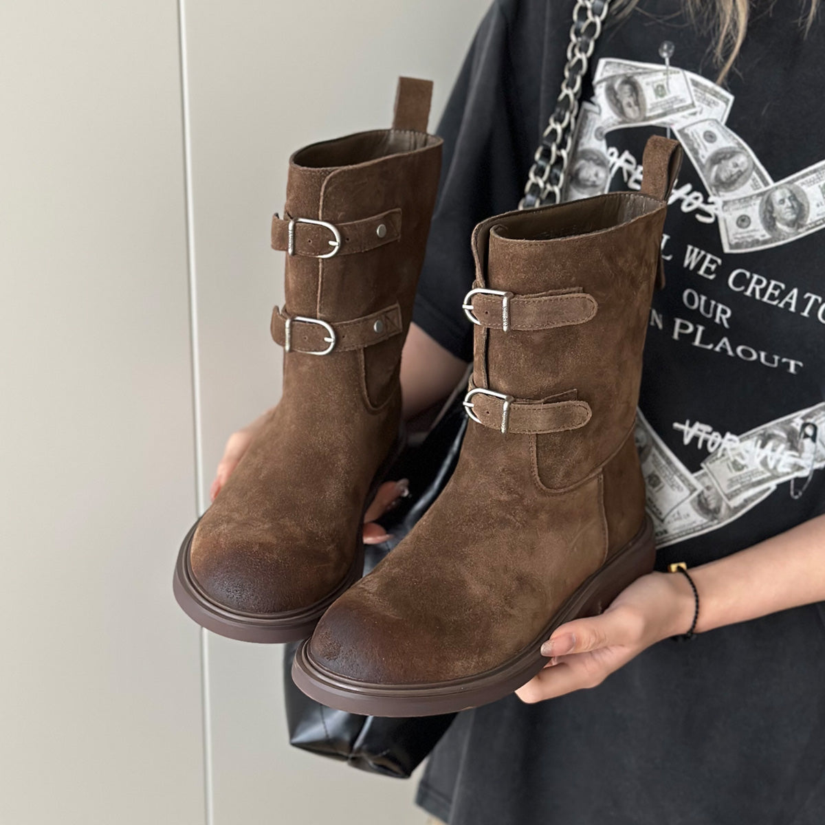 Damen Stiefel mit stylischen Schnallen und robustem Profil R&B