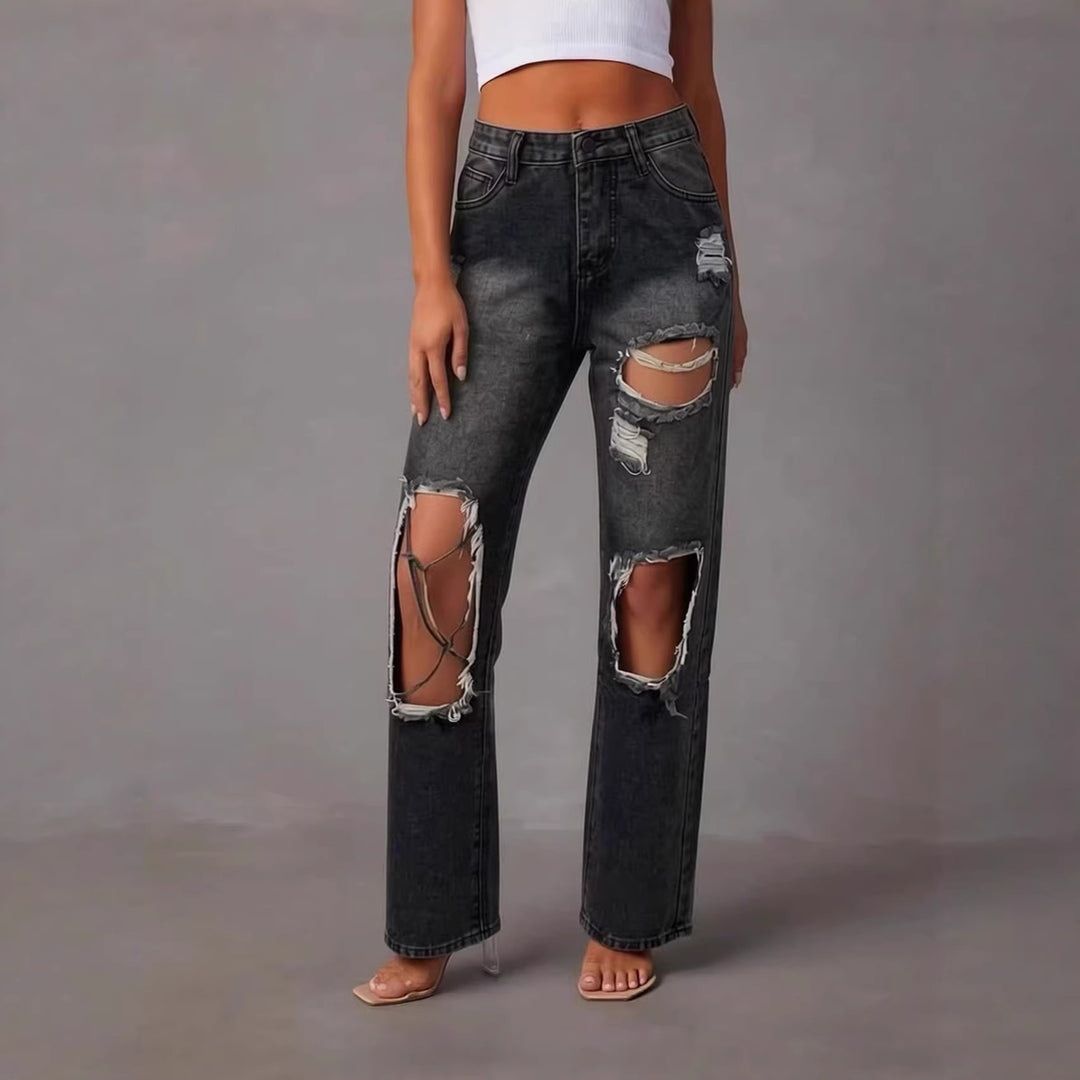 Damen distressed Mom Jeans mit trendy Cut-Out-Details R&B