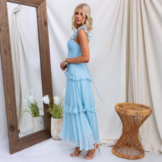 Damen Maxikleid mit Rüschendetails und taillierter Silhouette R&B