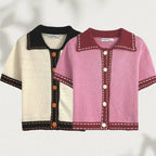 Damen Kurzarmpullover mit kontrastierenden Details R&B