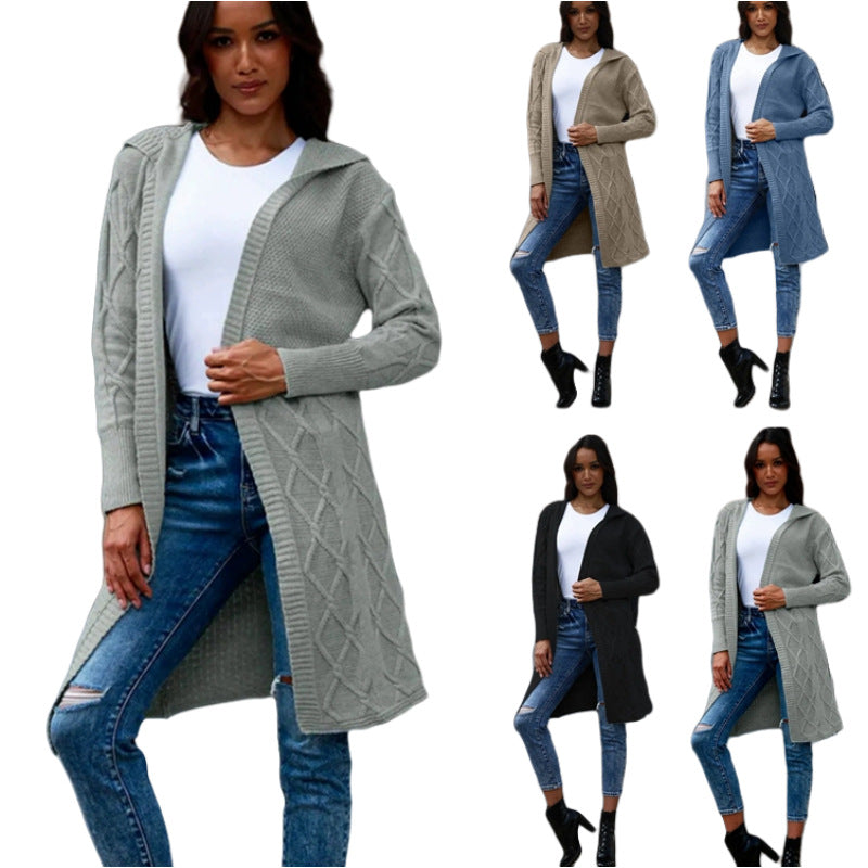 Damen Strickjacke mit Kapuze und stilvollem Zopfdesign R&B