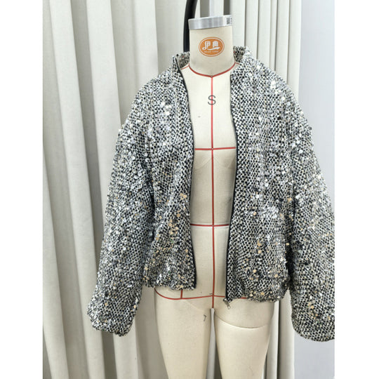 Damen Funkelnde Paillettenjacke mit lässigem Schnitt R&B