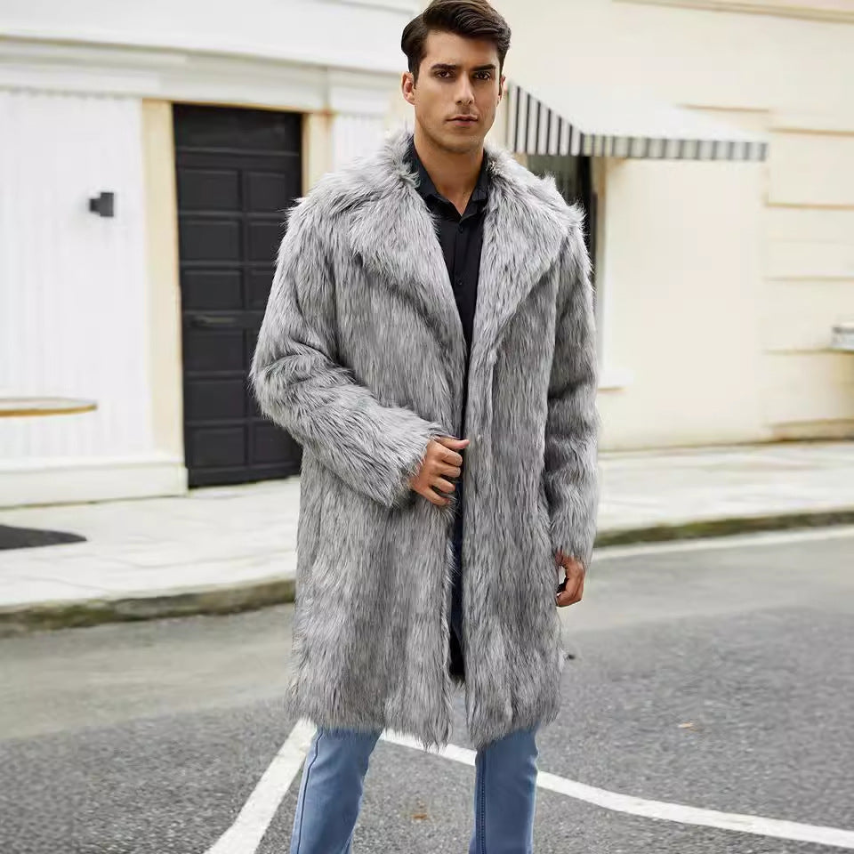 Herren Modischer Kunstpelzmantel mit breitem Kragen und bequemer Passform R&B