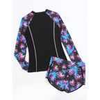 Damen Rashguard mit sportlichen Shorts und trendigem Blumenmuster R&B