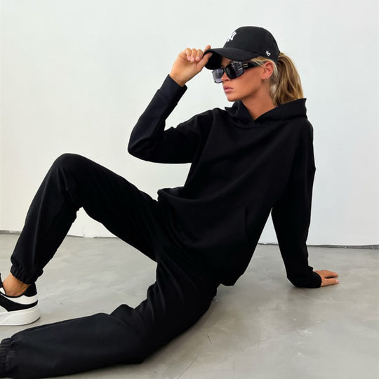 Damen Sportlicher Loungewear-Anzug mit Kapuze und elastischen Bündchen Heidi-Mode