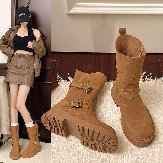 Damen Modische Stiefel mit Riemen-Details und rutschfester Sohle R&B