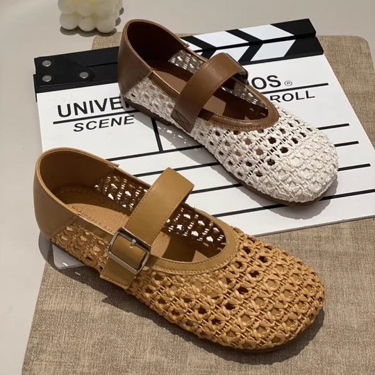 Damen Mary Jane Schuhe mit filigranem Geflecht und verstellbarem Riemen R&B