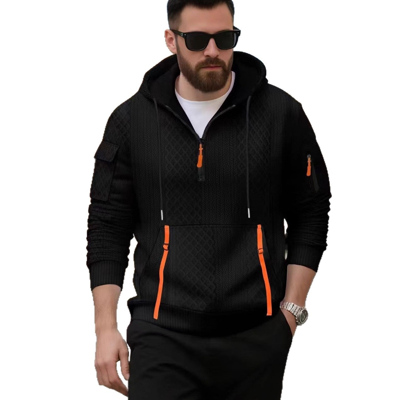 Herren sportlicher Kapuzenpullover mit strukturiertem Design und praktischen Reißverschlusstaschen R&B