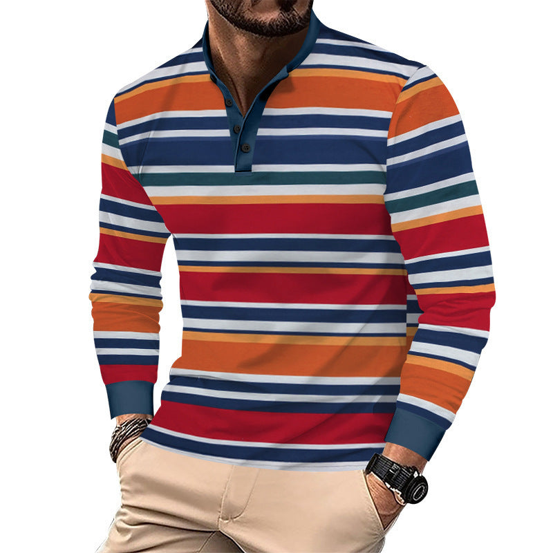Herren Langarm-Hemd im eleganten Streifenlook mit modischem Stehkragen R&B