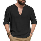 Herren lässiges Langarmshirt mit V-Ausschnitt aus hochwertigem Baumwollmix R&B