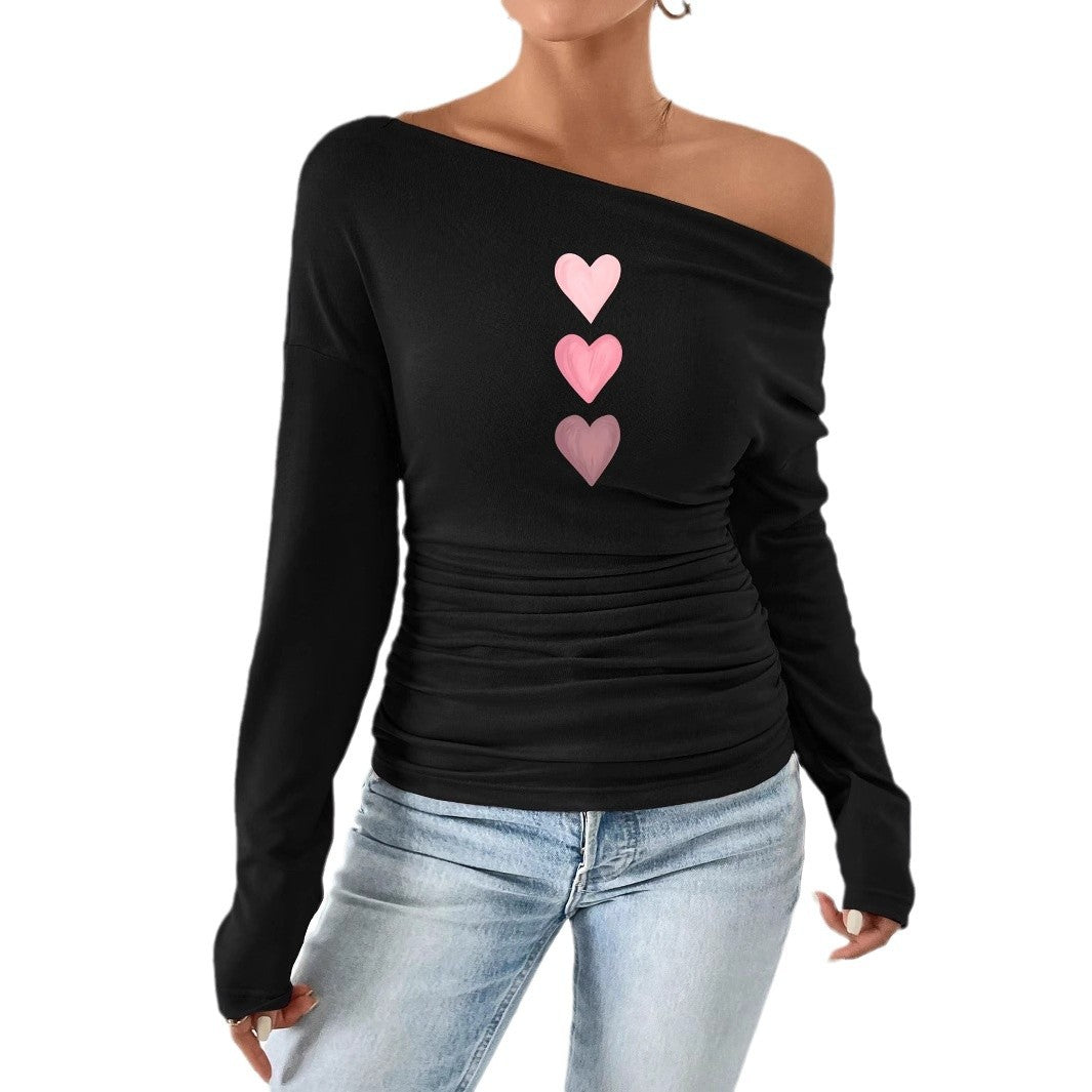 Damen Off-Shoulder Langarmshirt mit Raffung R&B