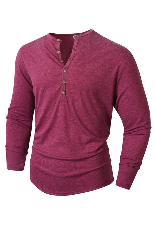 Herren Langarm Henley-Shirt mit Knopfleiste und weichem Baumwollmix R&B