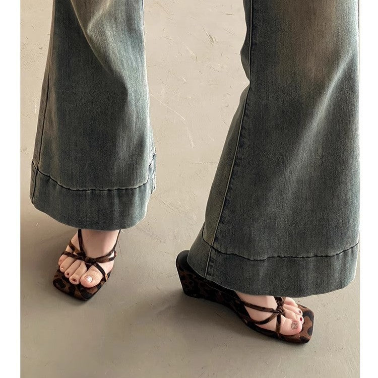 Damen Wedge-Sandalen mit animalischem Print und modischem Riemendesign R&B
